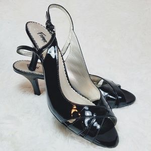 FIONI Black Patent Sling Back Heels sz.10